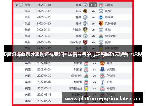 B席对阵西班牙表现透视英超回暖信号与争冠走势解析关键赛季深度